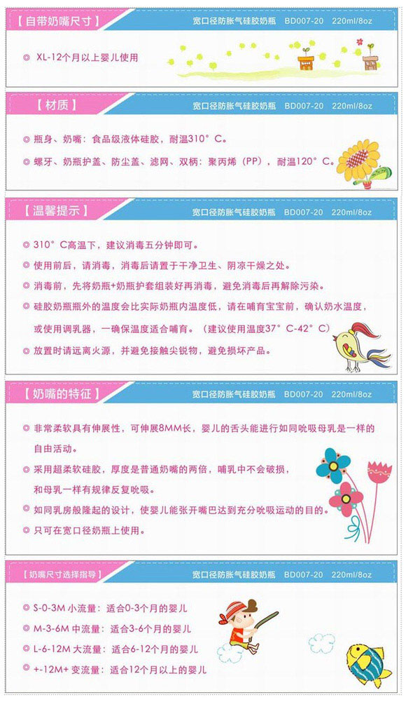 寶德寬口徑防脹氣硅膠奶瓶藍(lán)