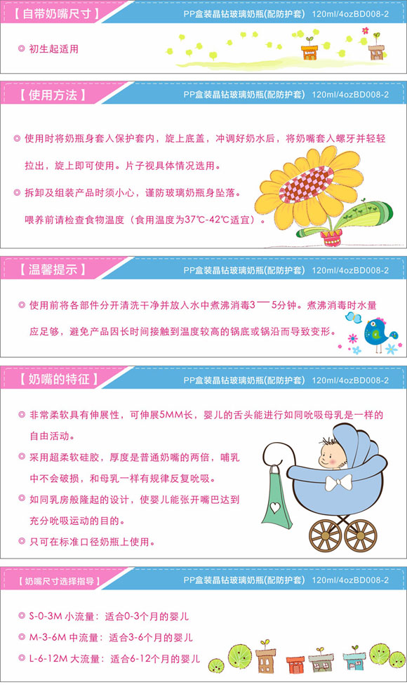 寶德晶鉆玻璃奶瓶120ml藍