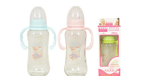 愛(ài)兒得樂(lè)250ml標(biāo)口弧形帶把柄玻璃奶瓶