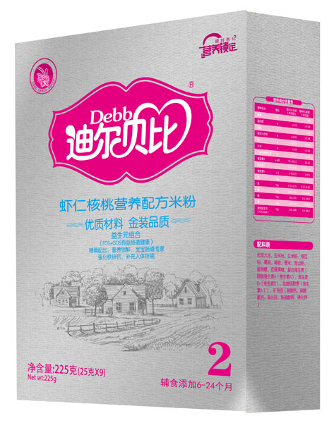 迪爾貝比蝦仁核桃營(yíng)養(yǎng)配方米粉盒裝