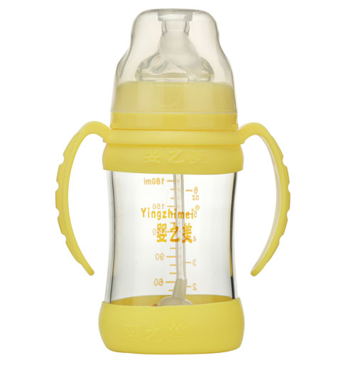 嬰之美寬口雙耳自動(dòng)高硼硅玻璃奶瓶180ML黃色