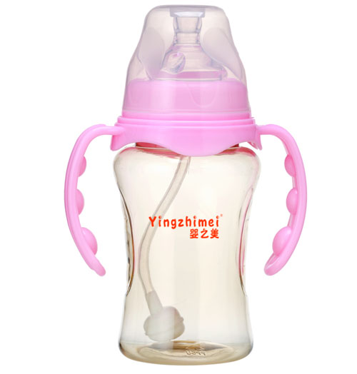 嬰之美寬口雙耳自動(dòng)弧形PPSU奶瓶210ML粉色