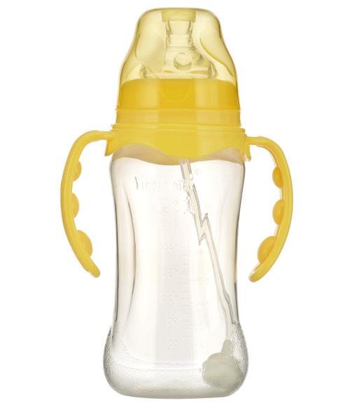 嬰之美寬口雙耳自動弧形PPyinge奶瓶300ML黃色