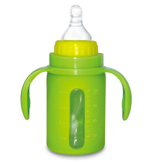 Babykin(貝沁)玻璃+硅膠套標(biāo)口直身奶瓶120ML