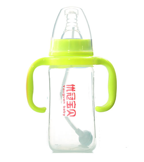 優(yōu)冠寶貝帶柄PP奶瓶180ml綠色