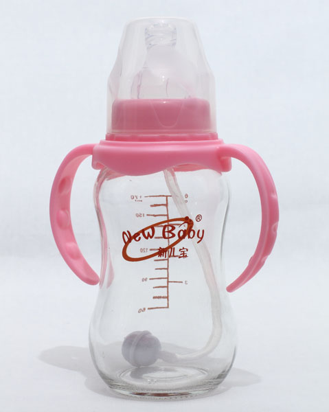 新兒寶標口170ml圓弧雙耳帶吸管玻璃奶瓶