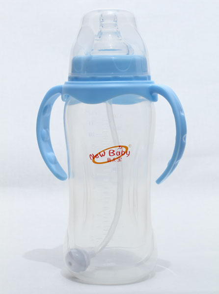 新兒寶天藍(lán)色寬口330ml雙耳自動圓腰形PP奶瓶