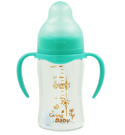 貝斯比寬口弧形晶鉆玻璃自動奶瓶150ml綠色