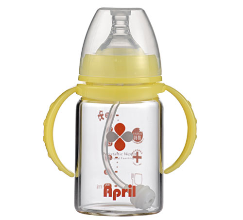 愛普麗鉑金寬口玻璃奶瓶180ml黃色