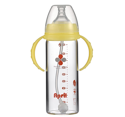 愛普麗鉑金寬口玻璃奶瓶280ml黃色