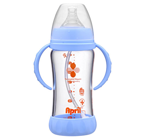 愛普麗寬口弧形玻璃奶瓶240ml藍(lán)色