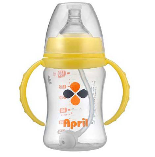 愛普麗寬口弧形奶瓶180ml黃色