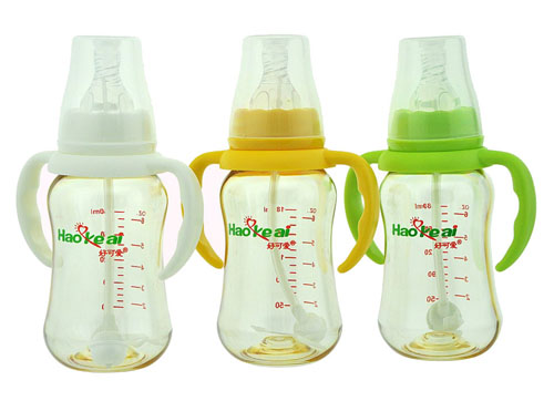 好可愛標(biāo)口自動吸管弧形奶瓶180ml