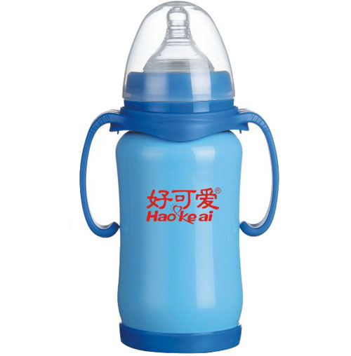 好可愛(ài)寬口自動(dòng)吸管手柄弧形不銹鋼奶瓶200ML
