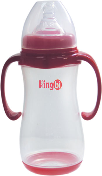 健貝標(biāo)口雙柄紅色PP奶瓶350ml