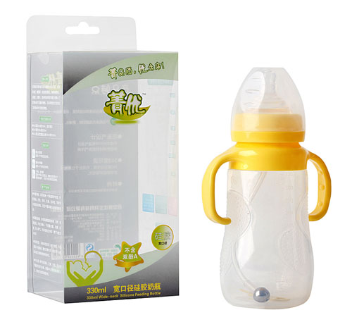 菁優(yōu)寬口徑硅膠奶瓶330ml黃色