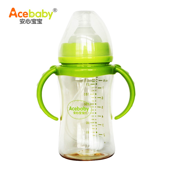 安心寶寶240ml寬口雙耳自動(dòng)PPSU奶瓶綠色