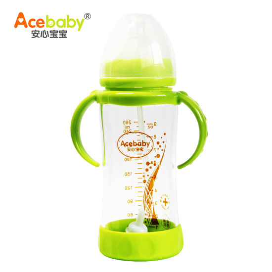 安心寶寶260ml防摔玻璃奶瓶綠色