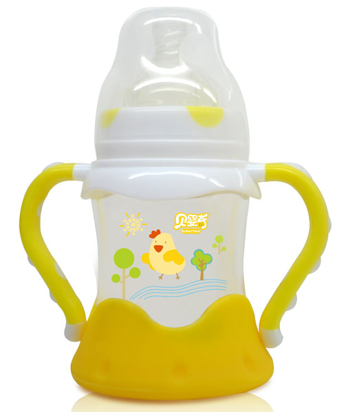 貝嬰奇150ml防爆感溫寬口玻璃奶瓶黃色