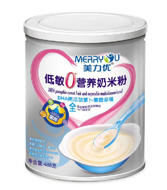 美力優(yōu)DHA南瓜胡蘿卜果蔬多維聽(tīng)裝低敏0°營(yíng)養(yǎng)奶米粉全段