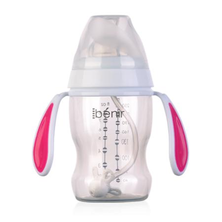 清素250ml寬口自動(dòng)PP奶瓶配變流量奶嘴-玫紅色