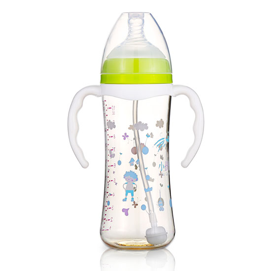 小孩國寬口時尚自動PPSU安全奶瓶320M青色