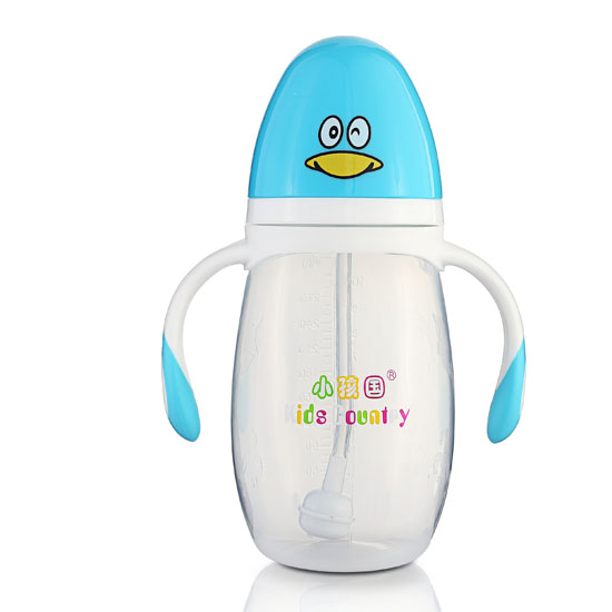 小孩國寬口自動企鵝PP奶瓶300ML藍(lán)色