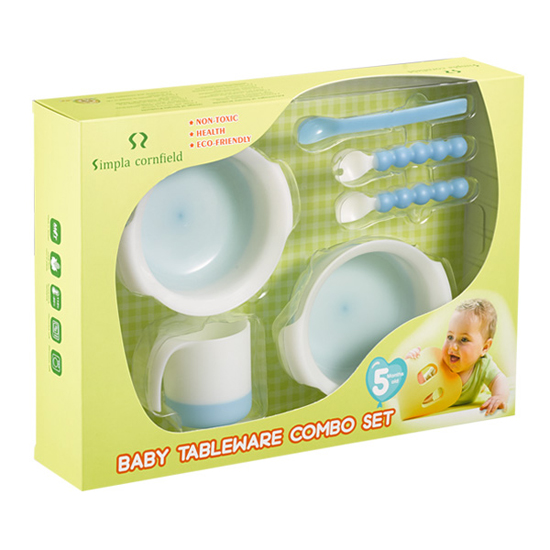 玉米田嬰童餐具粉藍六件組