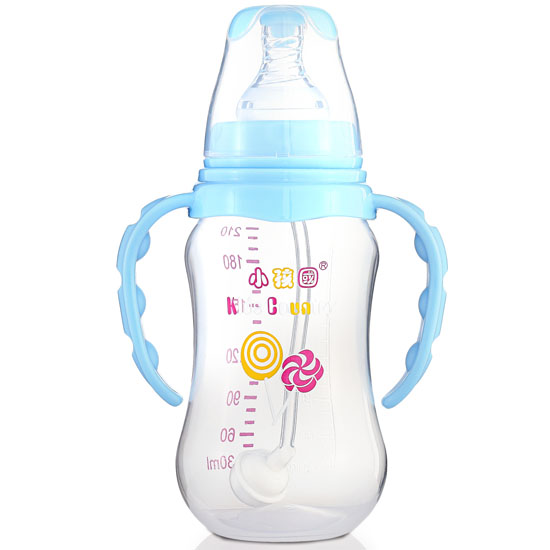小孩國標(biāo)口自動(dòng)弧形PP安全奶瓶210 ML藍(lán)色