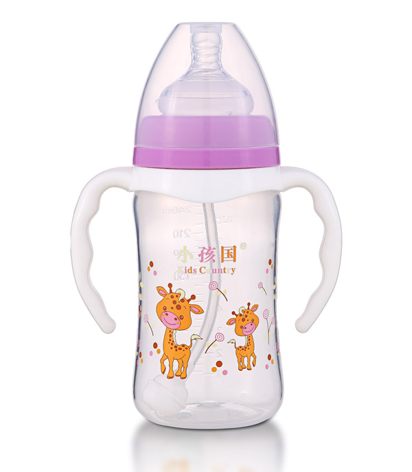 小孩國寬口直身自動(dòng)高透PP奶瓶240ML 紫色