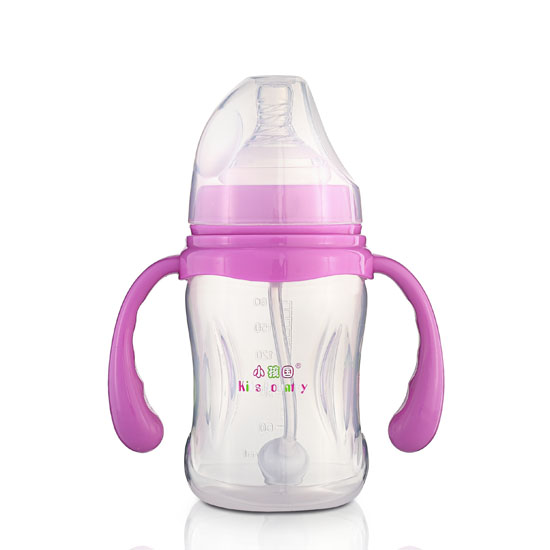 小孩國寬口自動(dòng)柳葉形PP奶瓶180ML紫色