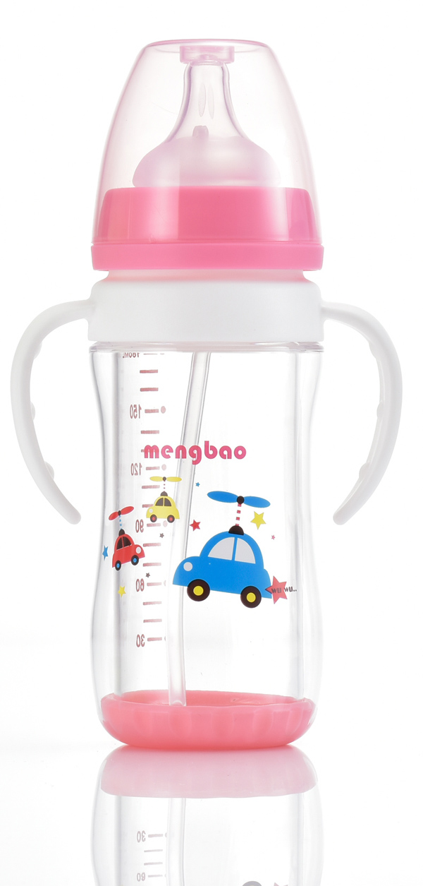 盟寶雙層抗摔玻璃奶瓶180ml-粉色