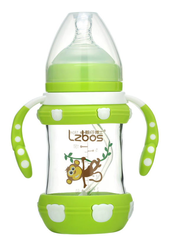 靚仔博士寬口抗摔玻璃奶瓶綠色