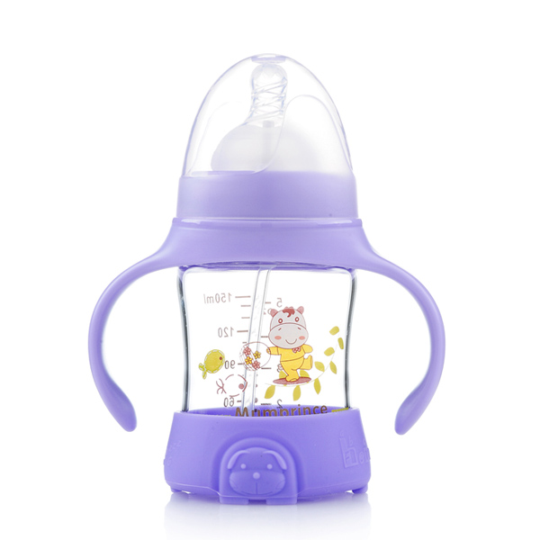 媽咪王子防摔晶鉆玻璃自動吸寬口150ml奶瓶