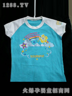 泰迪熊家族藍色圓領(lǐng)T恤