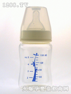 寬口晶鉆玻璃奶瓶150mL藍(lán)樹