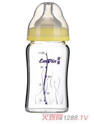 皇嬰寬口晶鉆玻璃大奶瓶200ml黃色