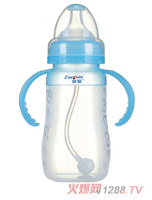 皇嬰寬口硅膠自動奶瓶240ml藍色