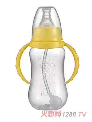 愛普麗標口弧形pp刻花奶瓶120ml（黃）