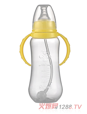 愛普麗標口弧形pp刻花奶瓶280ml（黃）