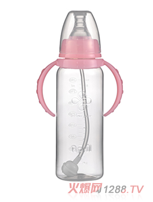 愛普麗標口直身pp刻花奶瓶240ml（粉）