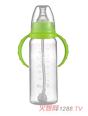 愛普麗標口直身pp刻花奶瓶240ml（綠）