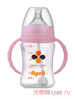 愛普麗寬口弧形pp奶瓶180ml（粉）