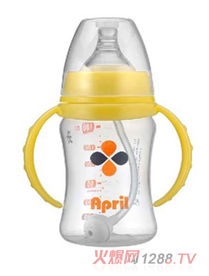 愛普麗寬口弧形pp奶瓶180ml（黃）