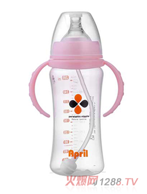 愛普麗寬口弧形pp奶瓶280ml（粉）