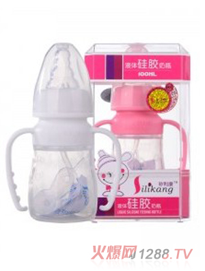 矽利康液體硅膠奶瓶100ml粉色