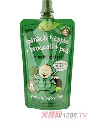 葉子嬰兒果泥(菠菜、蘋果、椰菜和豌豆)