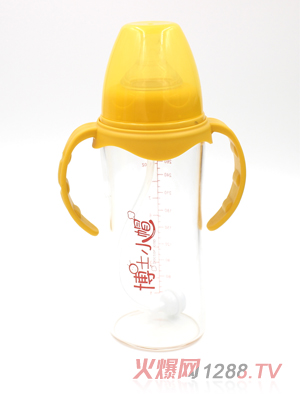 博士小帽玻璃有柄自然親子寬口徑自動(dòng)奶瓶280ml黃色