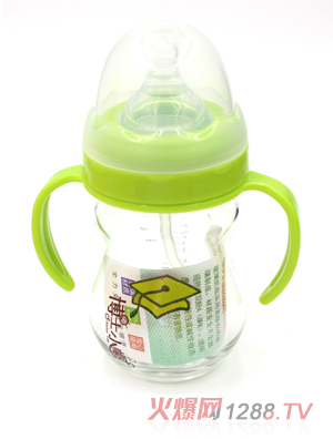 博士小帽玻璃有柄自然親子寬口徑自動奶瓶150ml綠色