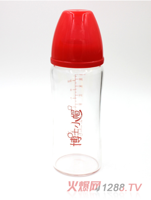 博士小帽玻璃自然親子寬口徑奶瓶280ml紅色